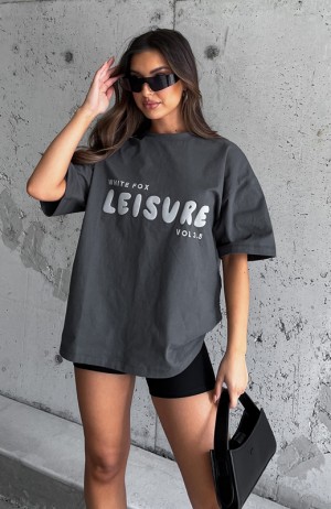 White Fox Leisure Series Oversized T-shirts Dames Grijs | HKYB-09347