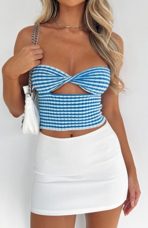 White Fox Time After Time Strapless Crop Topjes Dames Blauw | LSAM-67284