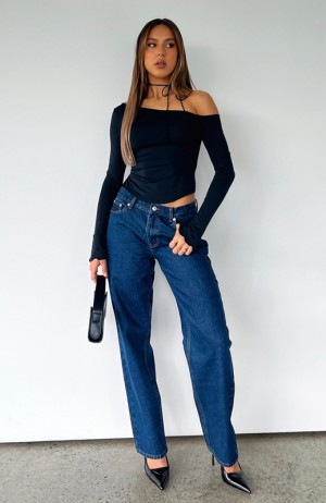 White Fox What You Don't See Low Rise Straight Leg Jeans Dames Donkerblauw | GNTI-35170