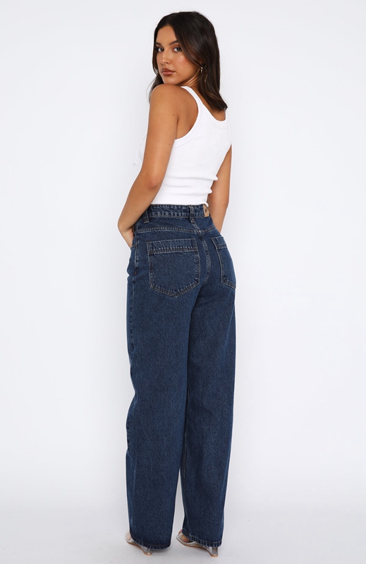 White Fox Always Be Friends Mid Rise Straight Leg Jeans Dames Blauw | KLTE-72184