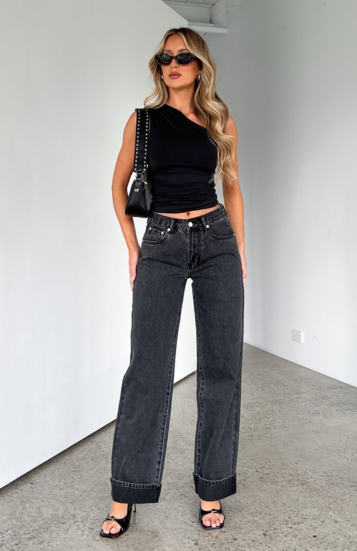 White Fox Always Be Yourself Low Rise Straight Leg Jeans Dames Zwart | SZRP-26491