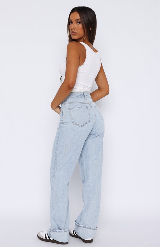 White Fox Blair High Rise Wide Leg Jeans Dames Lichtblauw | OKDF-03765