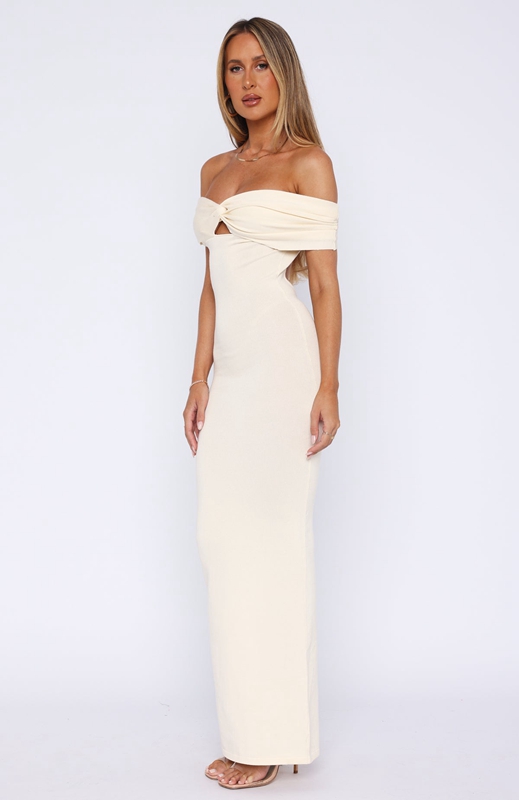 White Fox Book The Tickets Off Shoulder Maxi Jurk Dames Wit | AJZE-74281