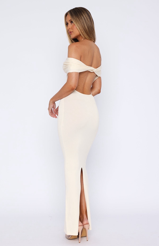 White Fox Book The Tickets Off Shoulder Maxi Jurk Dames Wit | AJZE-74281