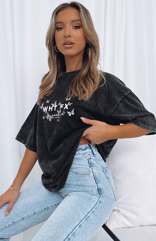 White Fox Dare To Dream Oversized T-shirts Dames Zwart | PRFV-78243