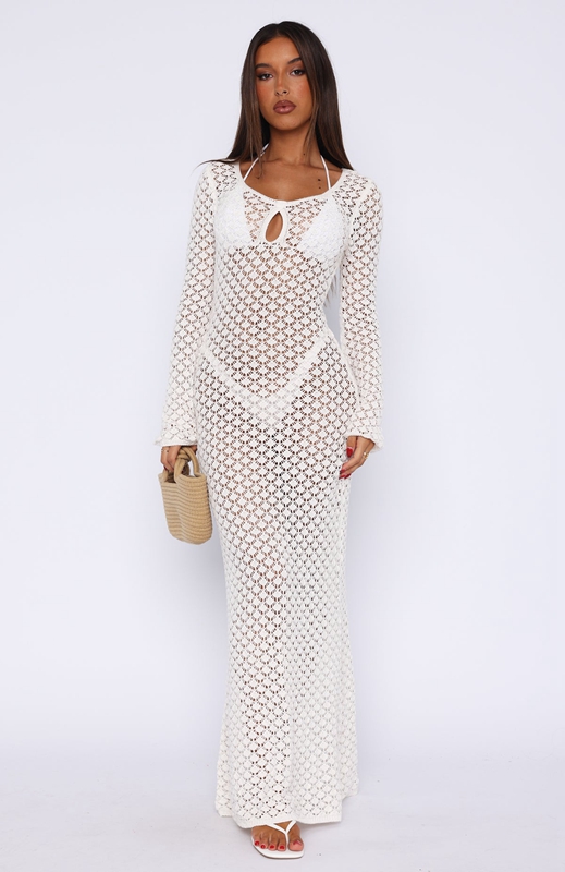 White Fox Embrace It All Long Sleeve Maxi Jurk Dames Wit | HDRS-75638