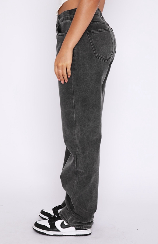 White Fox Fashion Society Mid Rise Straight Leg Jeans Dames Zwart | UOFA-12896