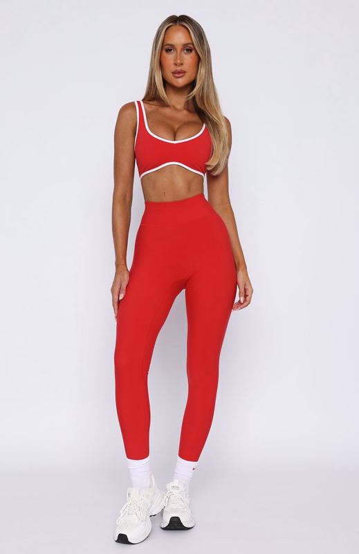 White Fox Go Getter High Waisted Leggings Dames Rood | YPXE-38470