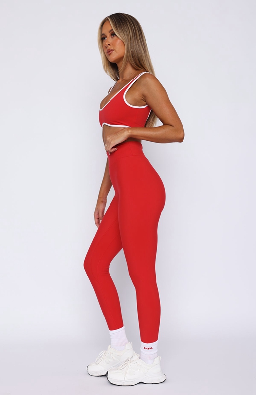 White Fox Go Getter High Waisted Leggings Dames Rood | YPXE-38470