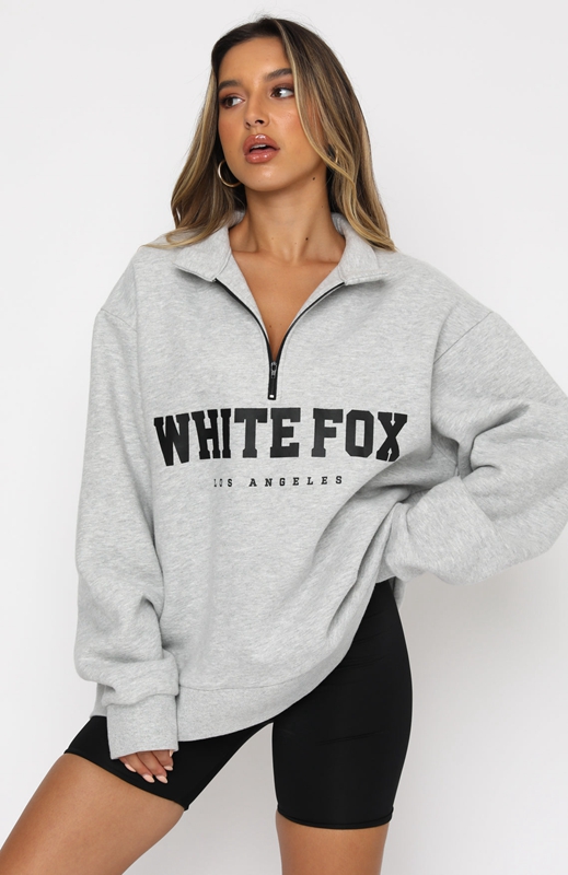 White Fox High Standard Zip Front Truien Dames Grijs | DPVO-02897