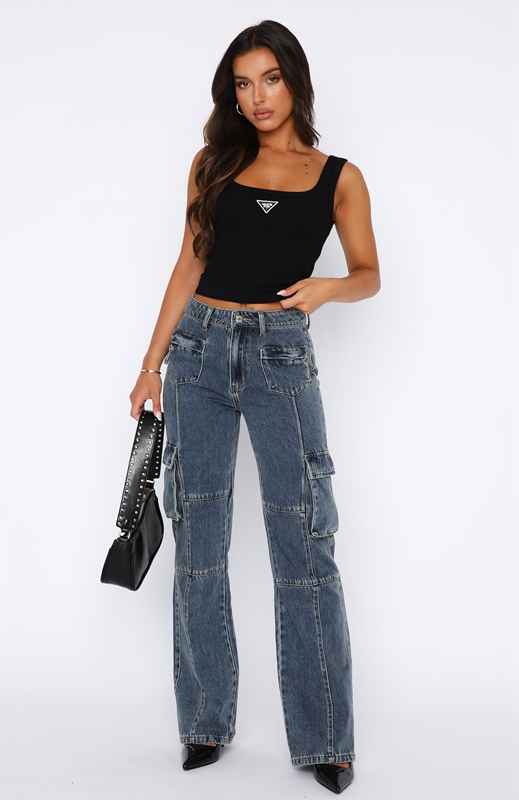 White Fox Incomplete Mid Rise Straight Leg Jeans Dames Blauw | UJNP-15240