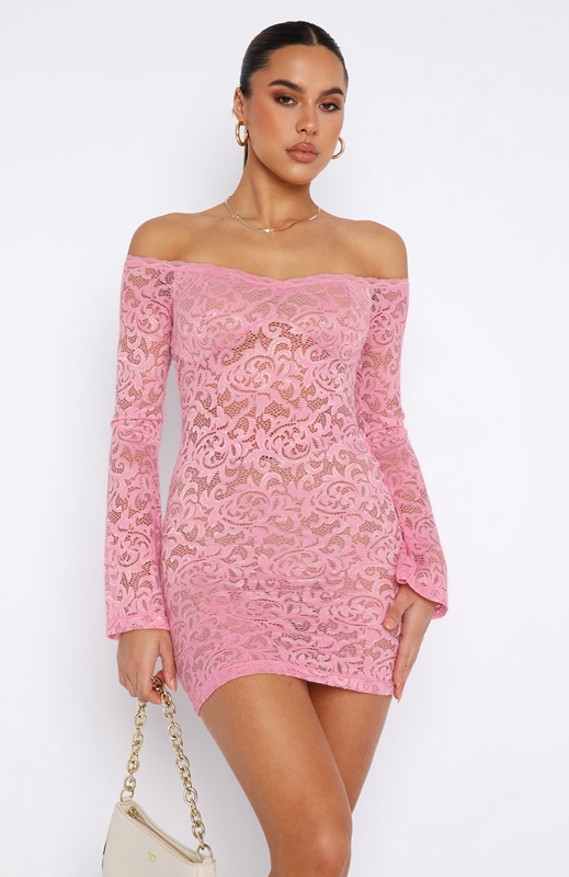 White Fox Lavish Style Long Sleeve Mini Jurk Dames Roze | VAOZ-05241