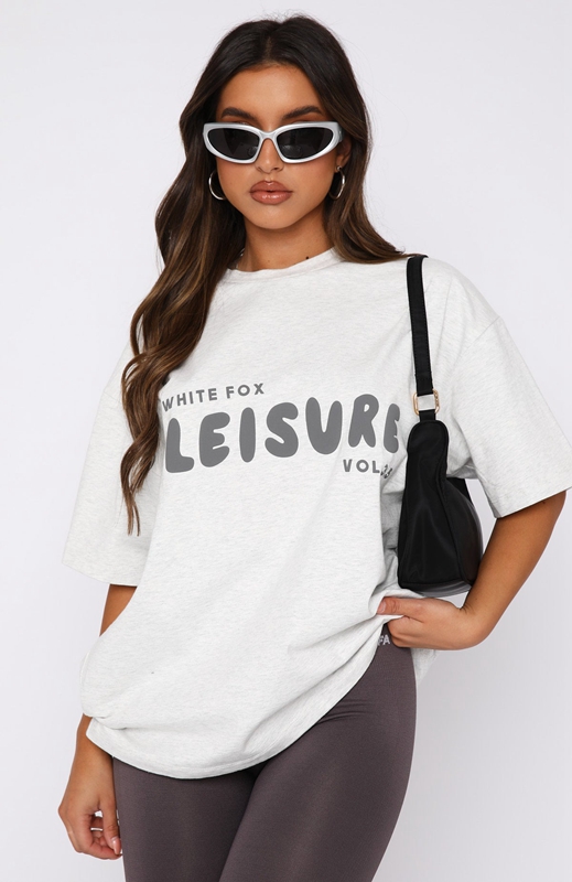 White Fox Leisure Series Oversized T-shirts Dames Grijs | AZJP-30594