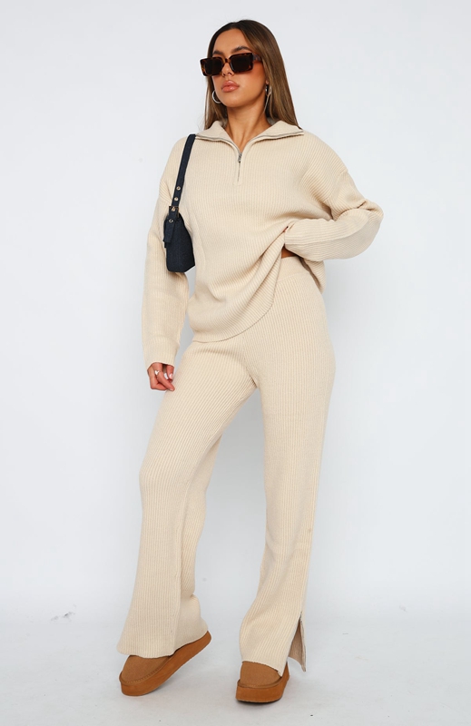 White Fox Let's Get Cosy Knit Broek Dames Beige | TIMB-16835