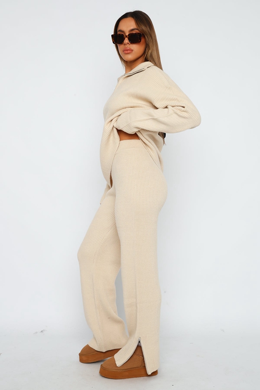 White Fox Let's Get Cosy Knit Broek Dames Beige | TIMB-16835