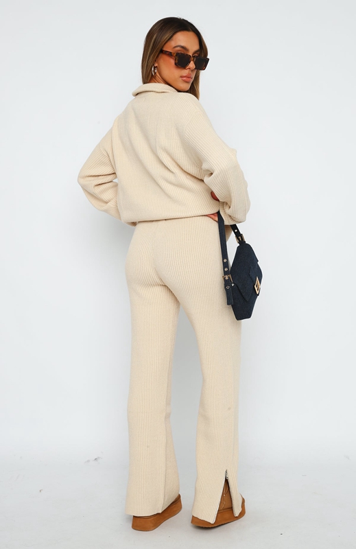 White Fox Let's Get Cosy Knit Broek Dames Beige | TIMB-16835