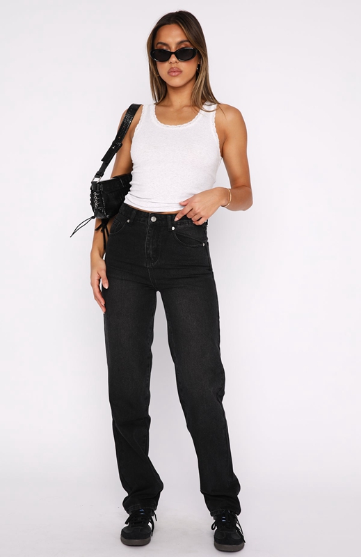 White Fox Let's Relax High Rise Slim Leg Jeans Dames Zwart | VULB-53076