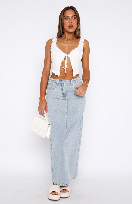 White Fox Never Lose Denim Maxi Rokken Dames Blauw | VXPL-78932