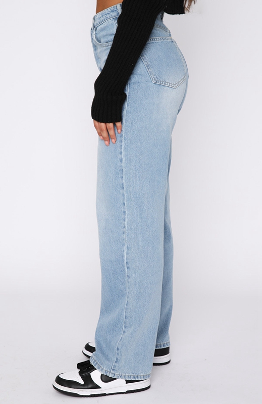 White Fox One Call Away High Rise Straight Leg Jeans Dames Blauw | UOVE-84912