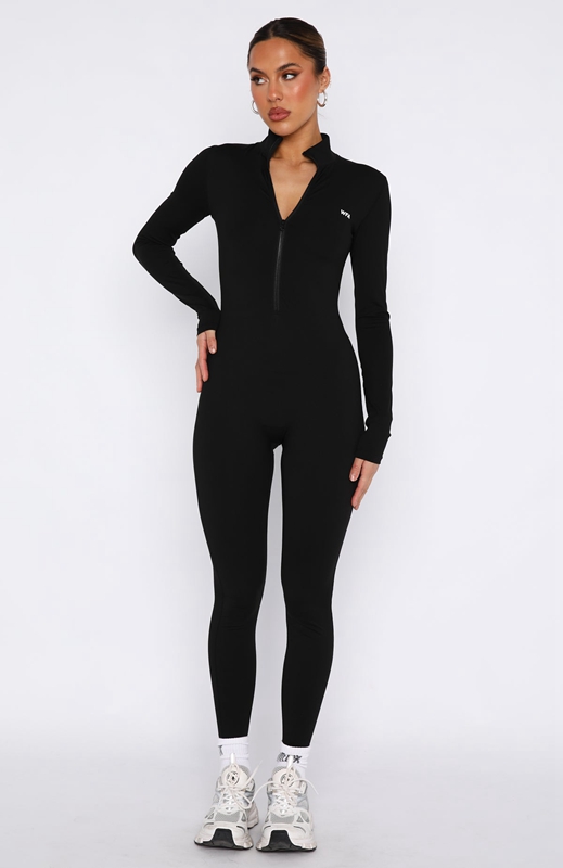 White Fox Progress Long Sleeve Jumpsuit Dames Zwart | KNAH-97051