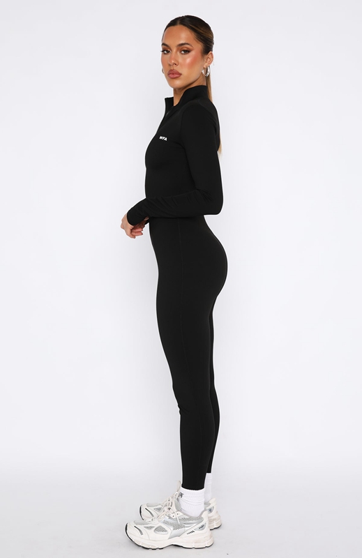 White Fox Progress Long Sleeve Jumpsuit Dames Zwart | KNAH-97051