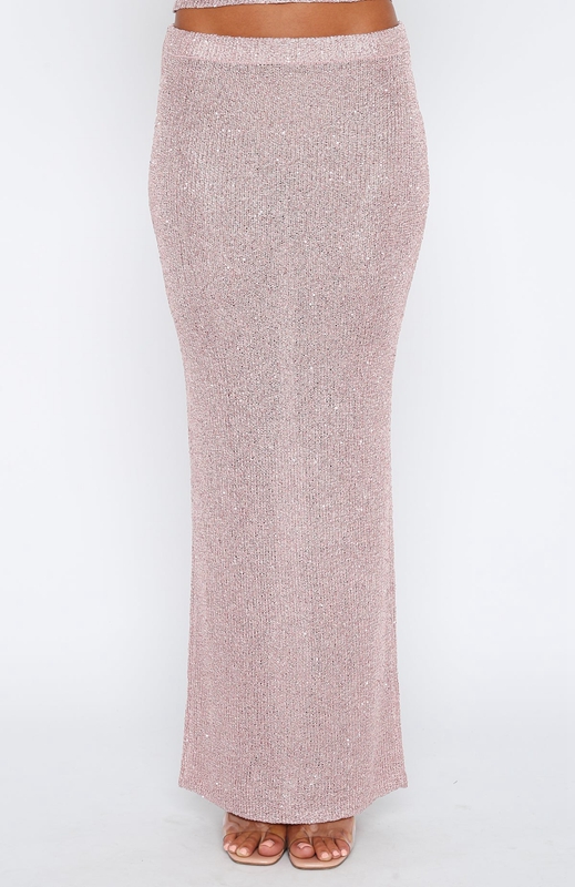 White Fox Star Shining Sequin Knit Maxi Rokken Dames Roze | KUFH-67412