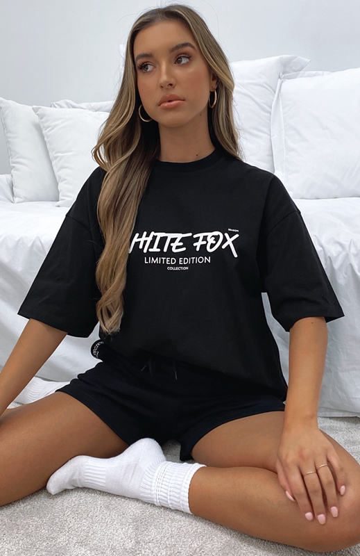 White Fox Step Back Oversized T-shirts Dames Zwart | ONSU-37415