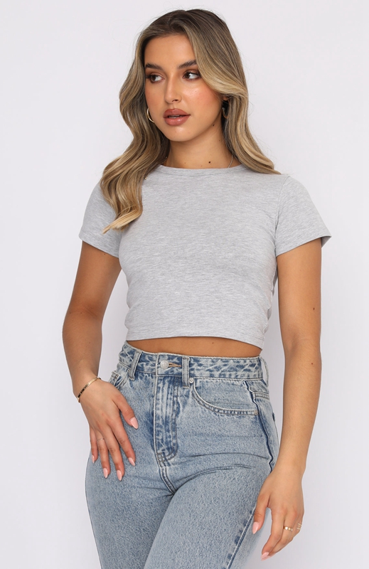 White Fox Switching Sides Crop T-shirts Dames Grijs | TURY-30786