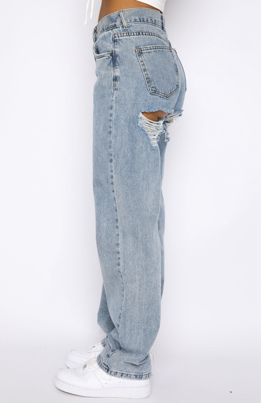 White Fox Taking A Trip Mid Rise Straight Leg Jeans Dames Blauw Lichtturkoois | DSNJ-57389