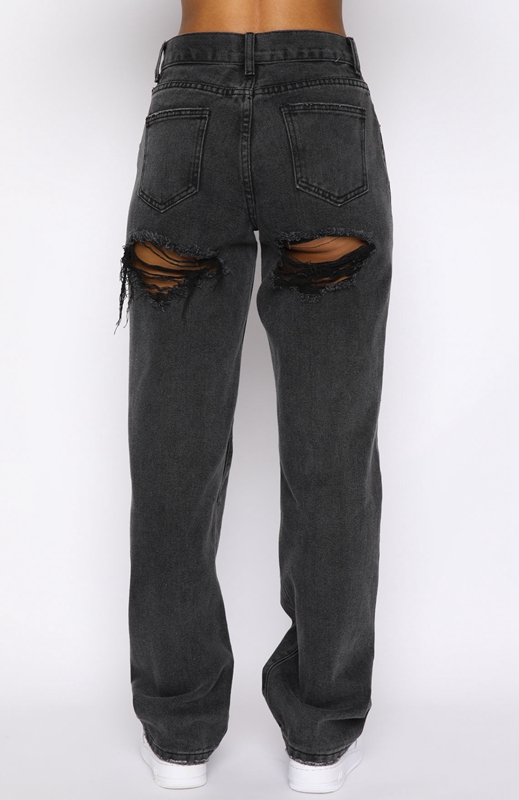 White Fox Taking A Trip Mid Rise Straight Leg Jeans Dames Zwart | DSFH-85160