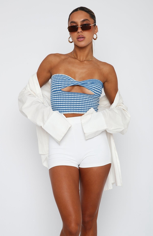 White Fox Time After Time Strapless Crop Topjes Dames Blauw | LSAM-67284