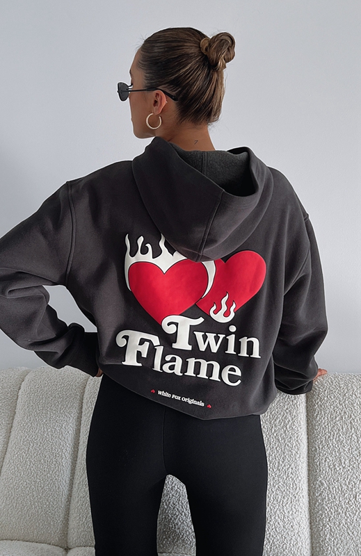 White Fox Twin Flame Oversized Hoodie Dames Grijs | UIRQ-04816