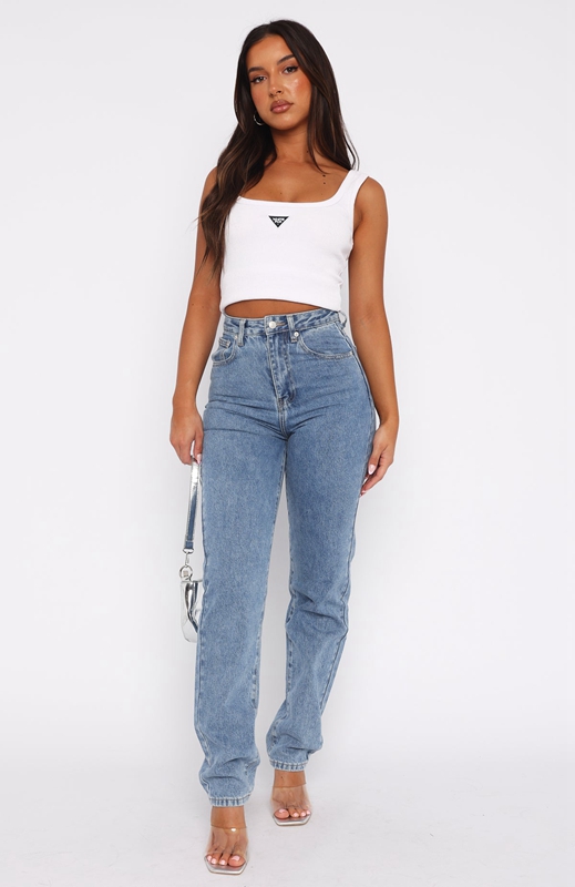 White Fox Who's That Girl Straight Leg Denim Jeans Dames Blauw | DHRI-21754