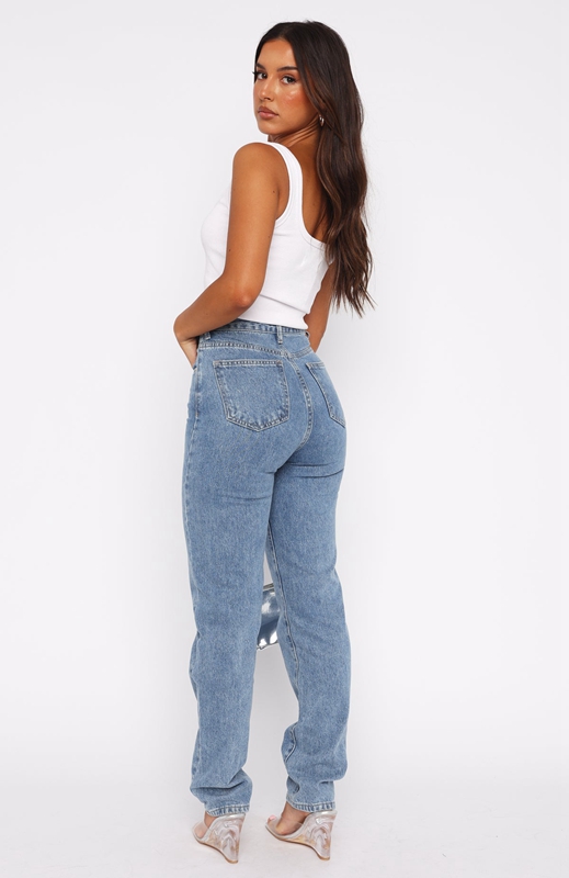 White Fox Who's That Girl Straight Leg Denim Jeans Dames Blauw | DHRI-21754